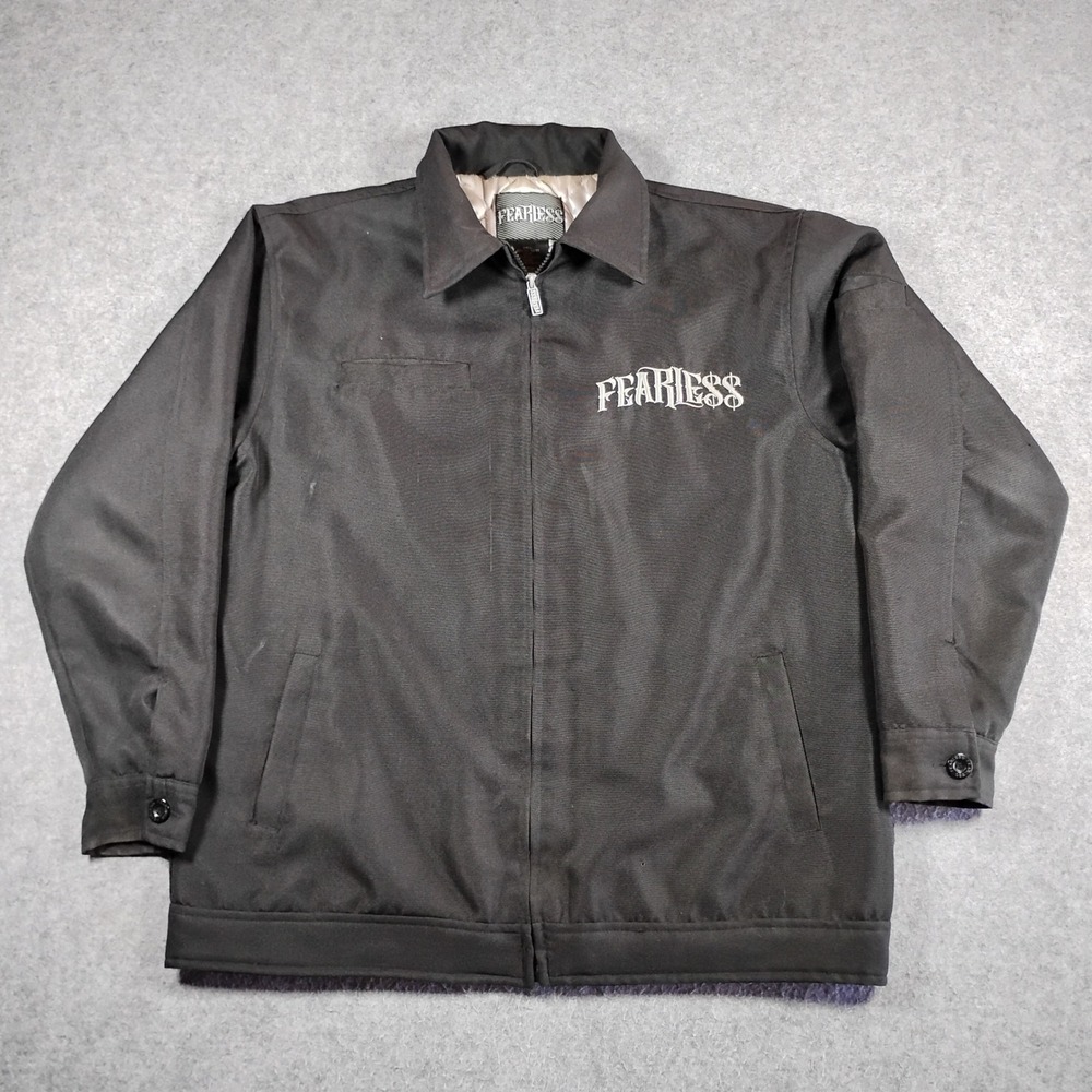 Y2K‎ Fearless Mens Black Work Jacket Quilted Lining Embroidered Logo Large